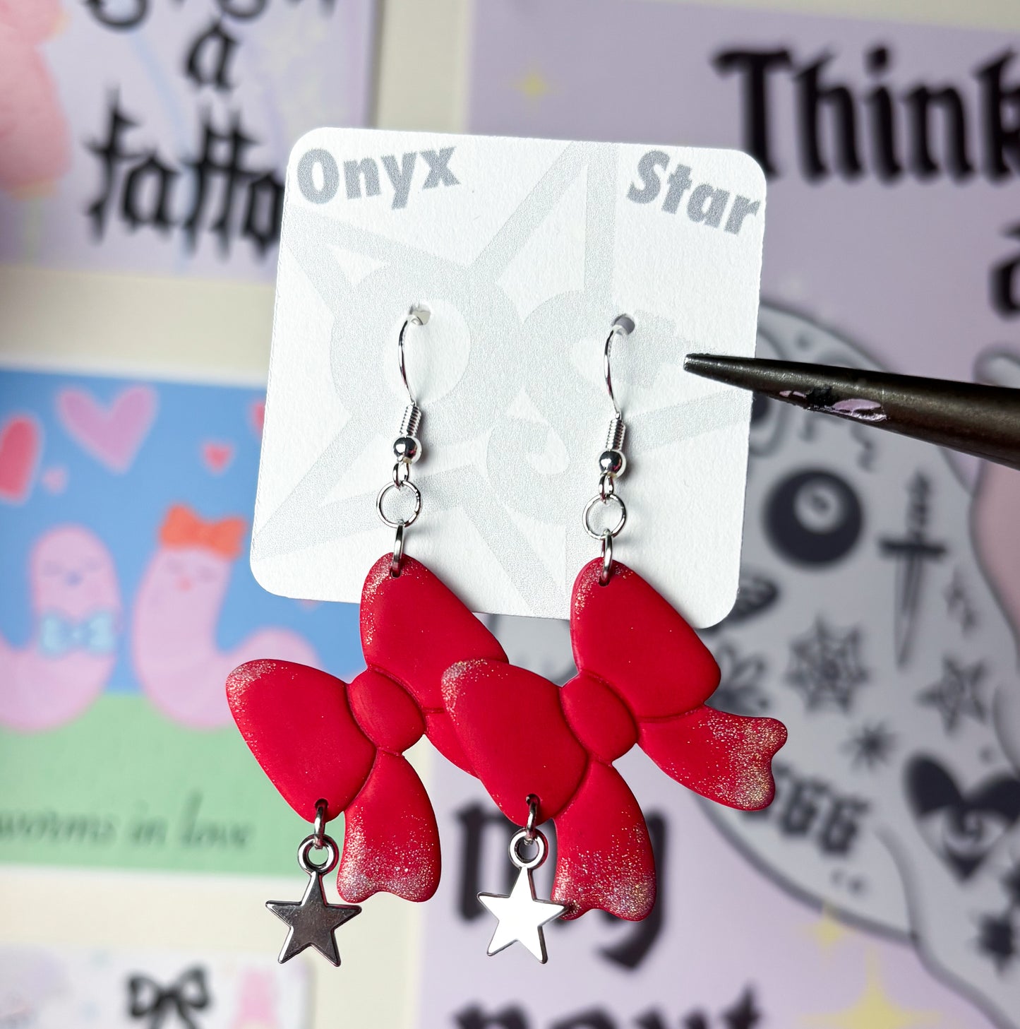Red Glittery Bow Earrings