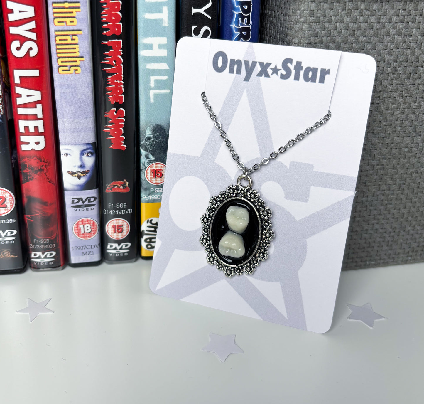 Tooth Necklace with Flower Pendant