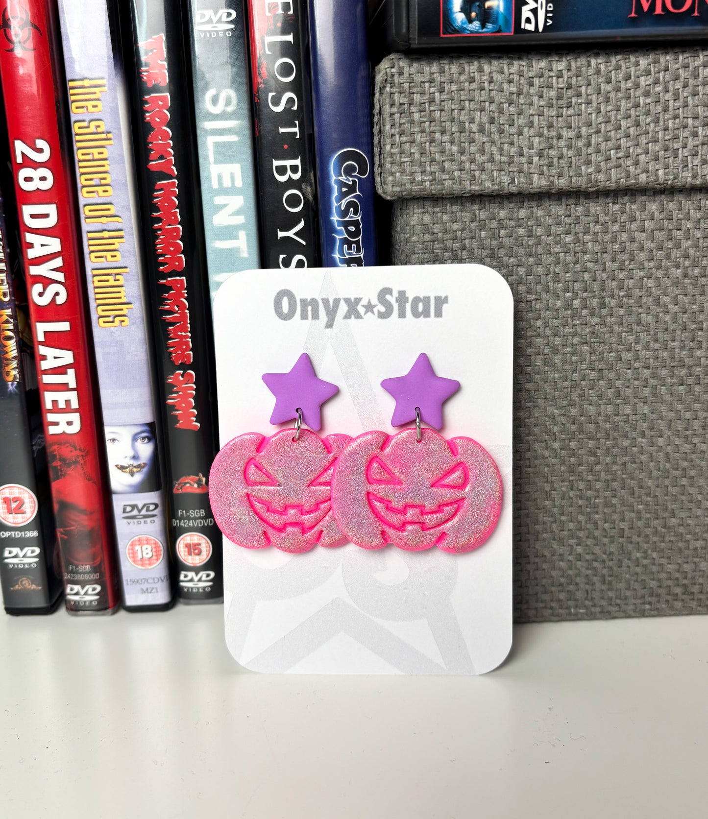 Pink Holographic Pumpkin Earrings