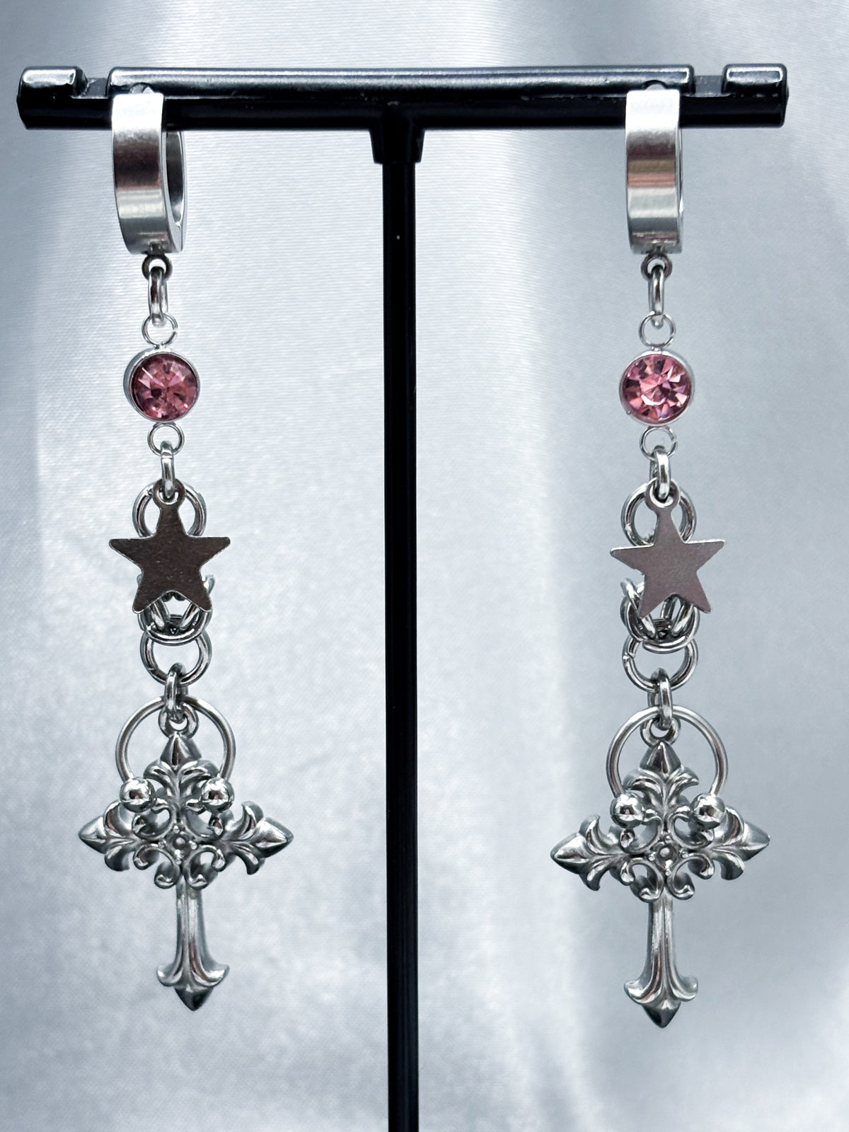 PINK CROSS EARRINGS