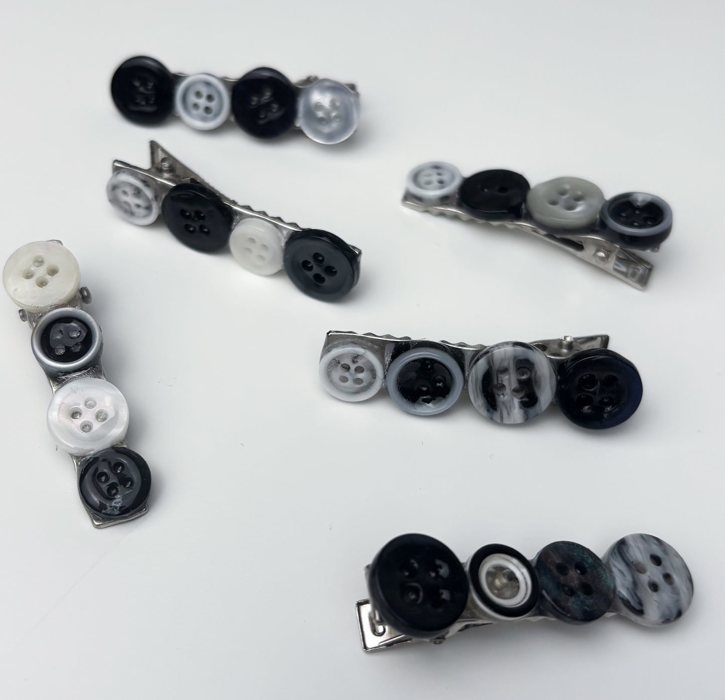 Black and White Button Hair Clips