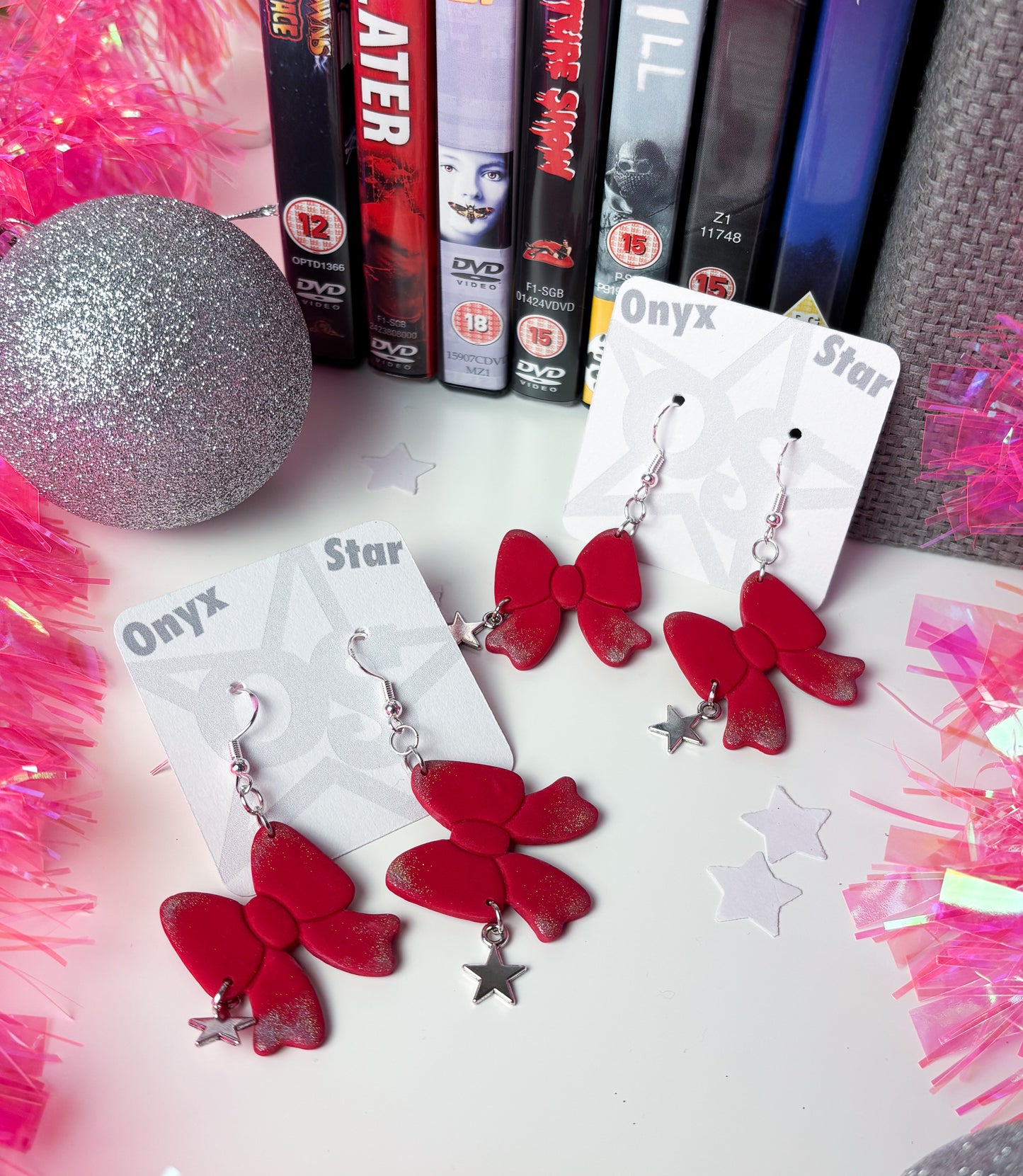Red Glittery Bow Earrings