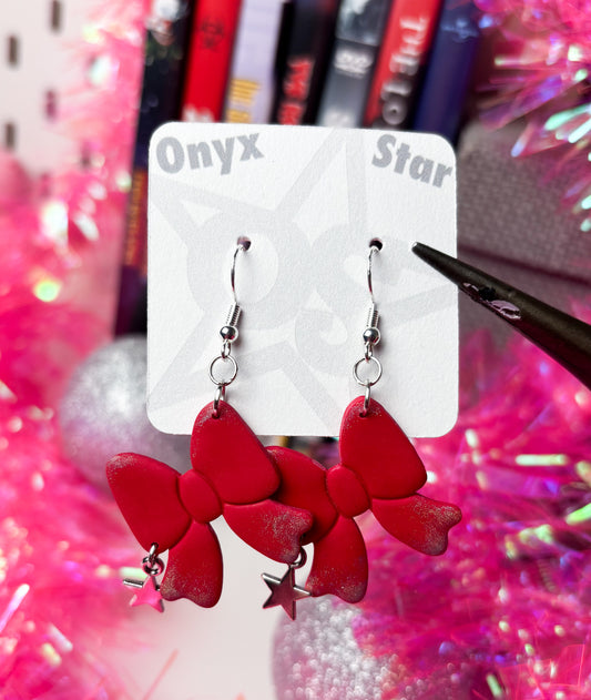 Red Glittery Bow Earrings