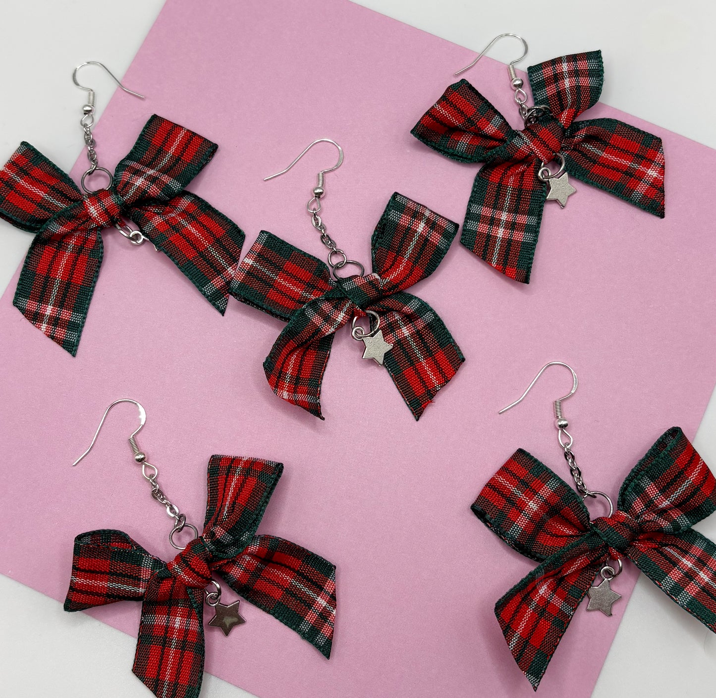 Red Checkered Bow Earrings