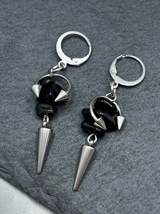 ONYX SPIKED EARRINGS