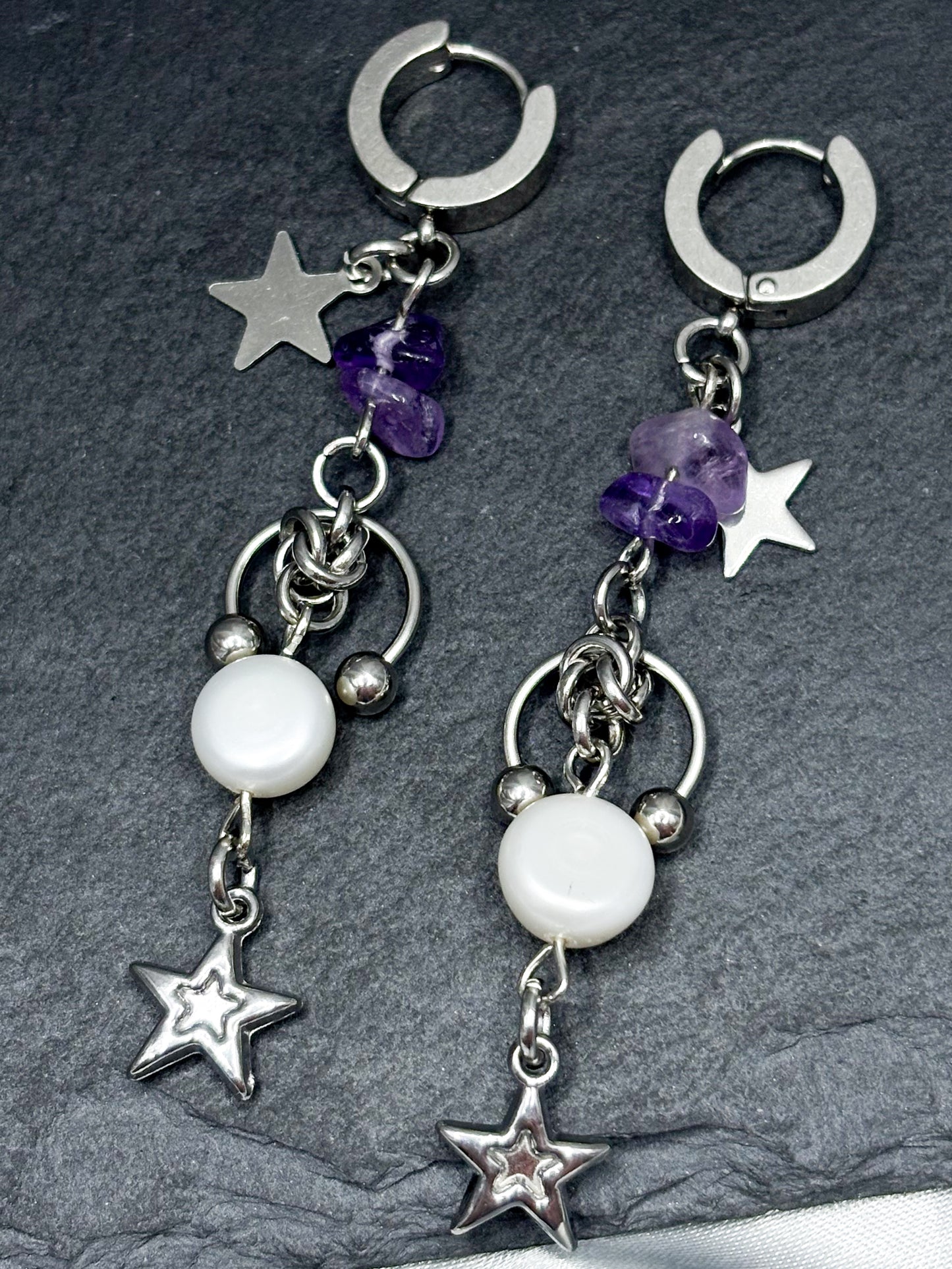 PURPLE PEARLED STAR EARRINGS