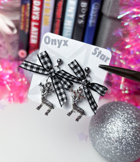 Gingham Bow Deer Earrings