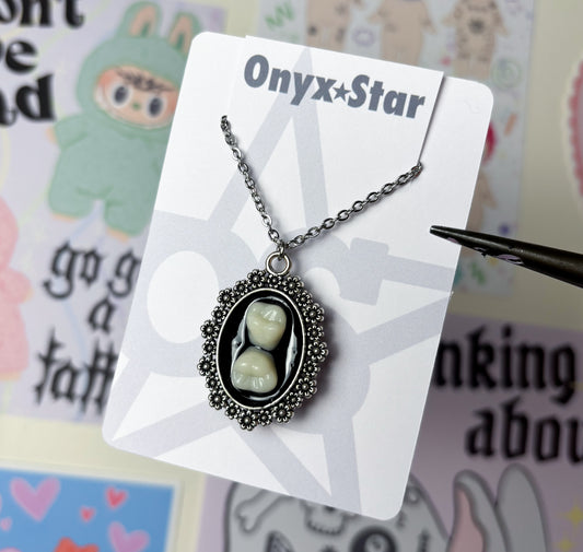 Tooth Necklace with Flower Pendant