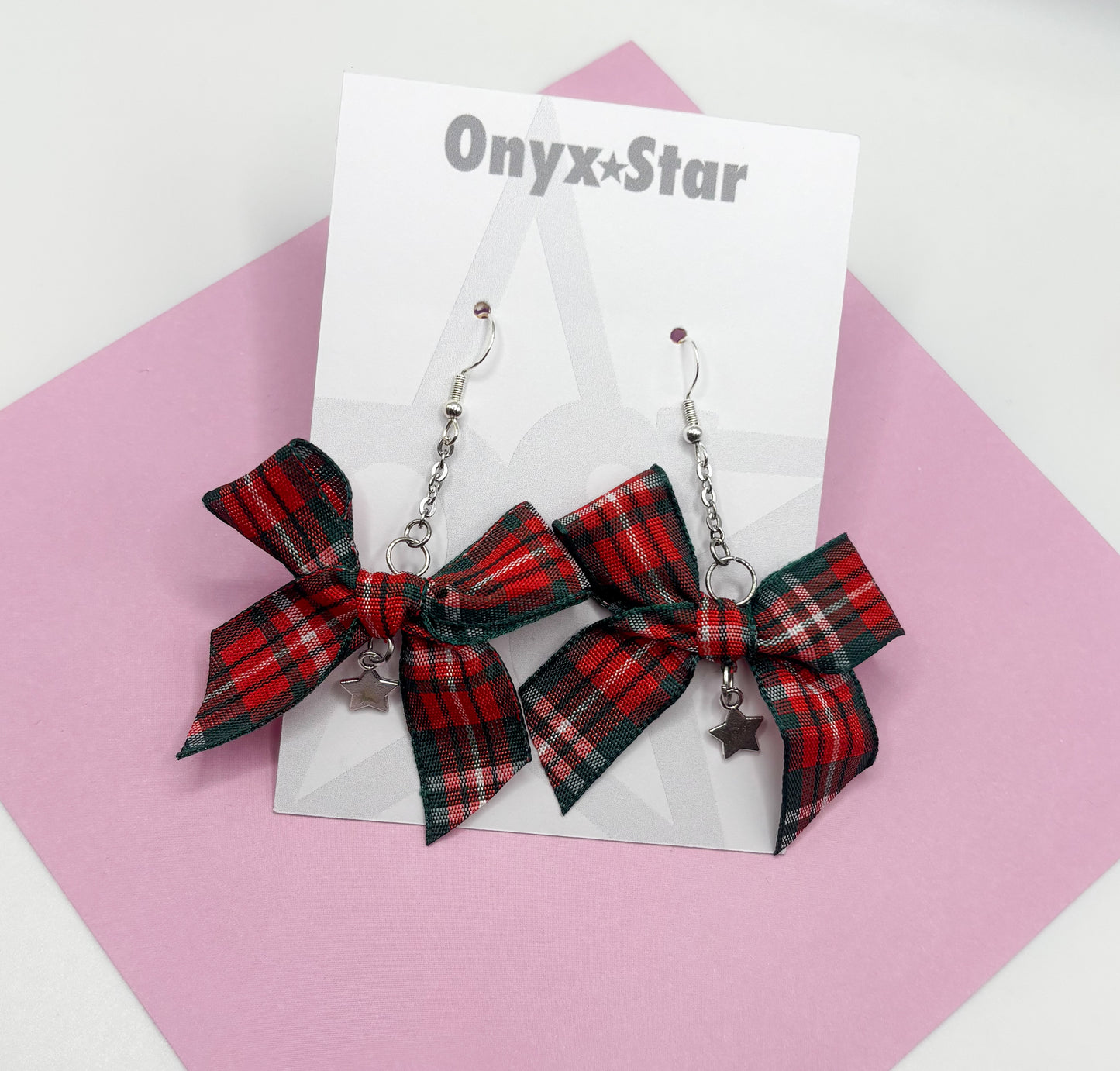 Red Checkered Bow Earrings