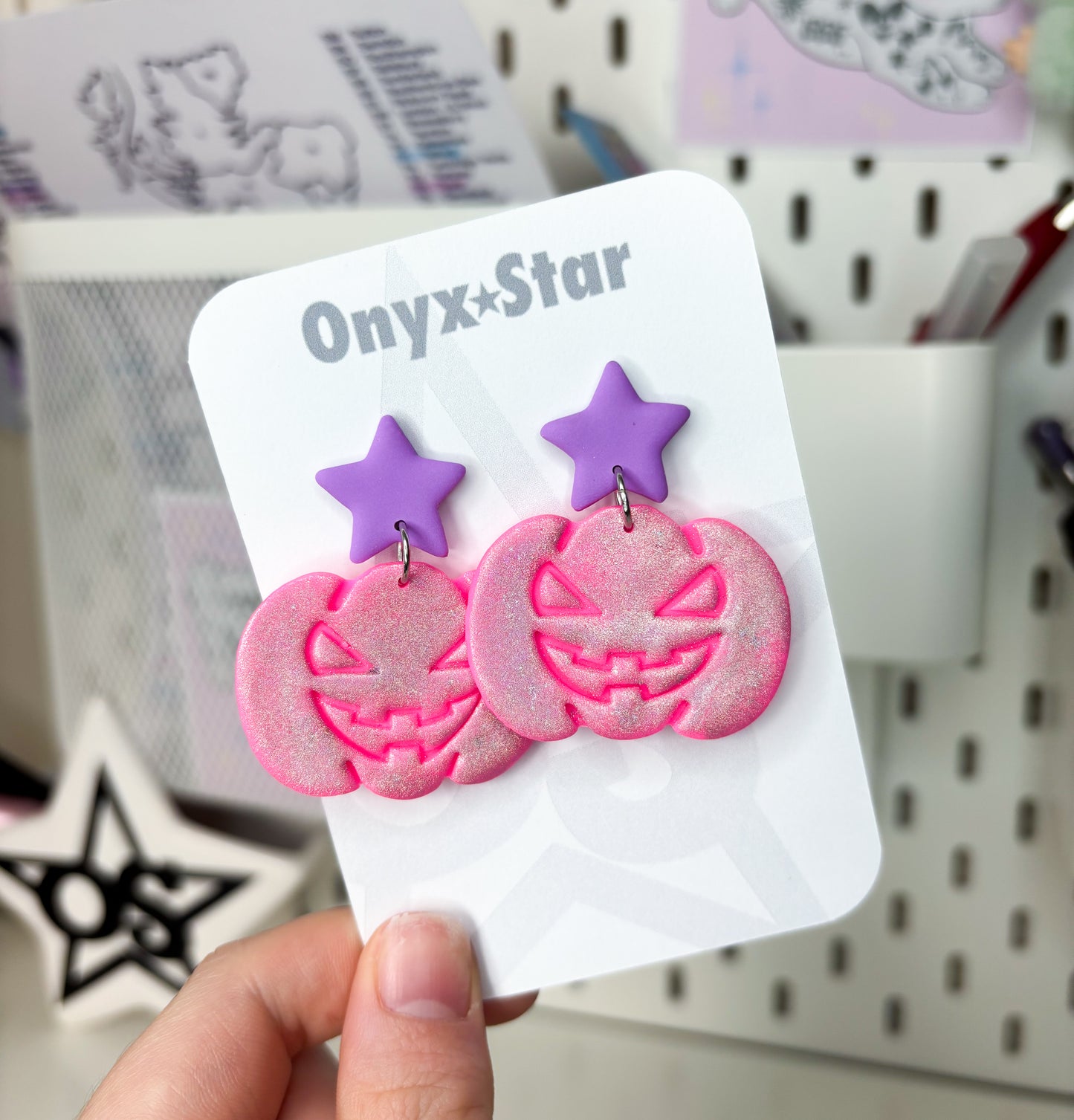 Pink Holographic Pumpkin Earrings