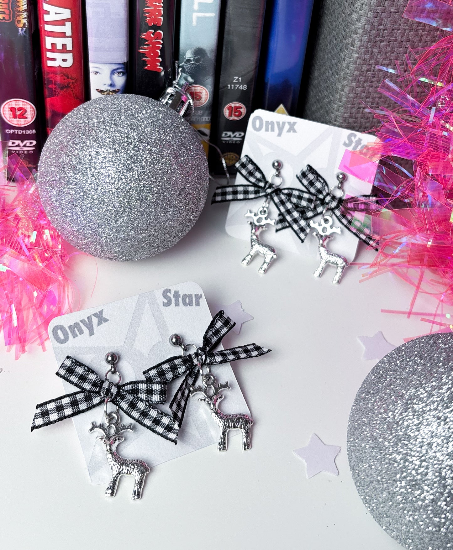 Gingham Bow Deer Earrings