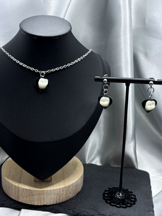 HEART TOOTH EARRINGS & NECKLACE SET