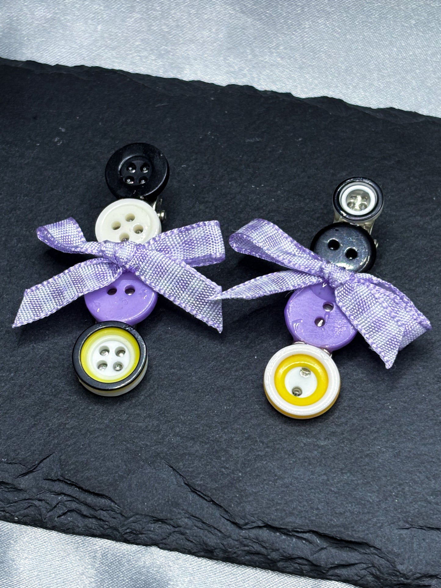 PURPLE & BLACK BUTTON HAIRCLIPS