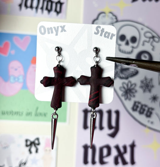 Spiked Cross Earrings