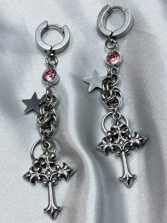 PINK CROSS EARRINGS