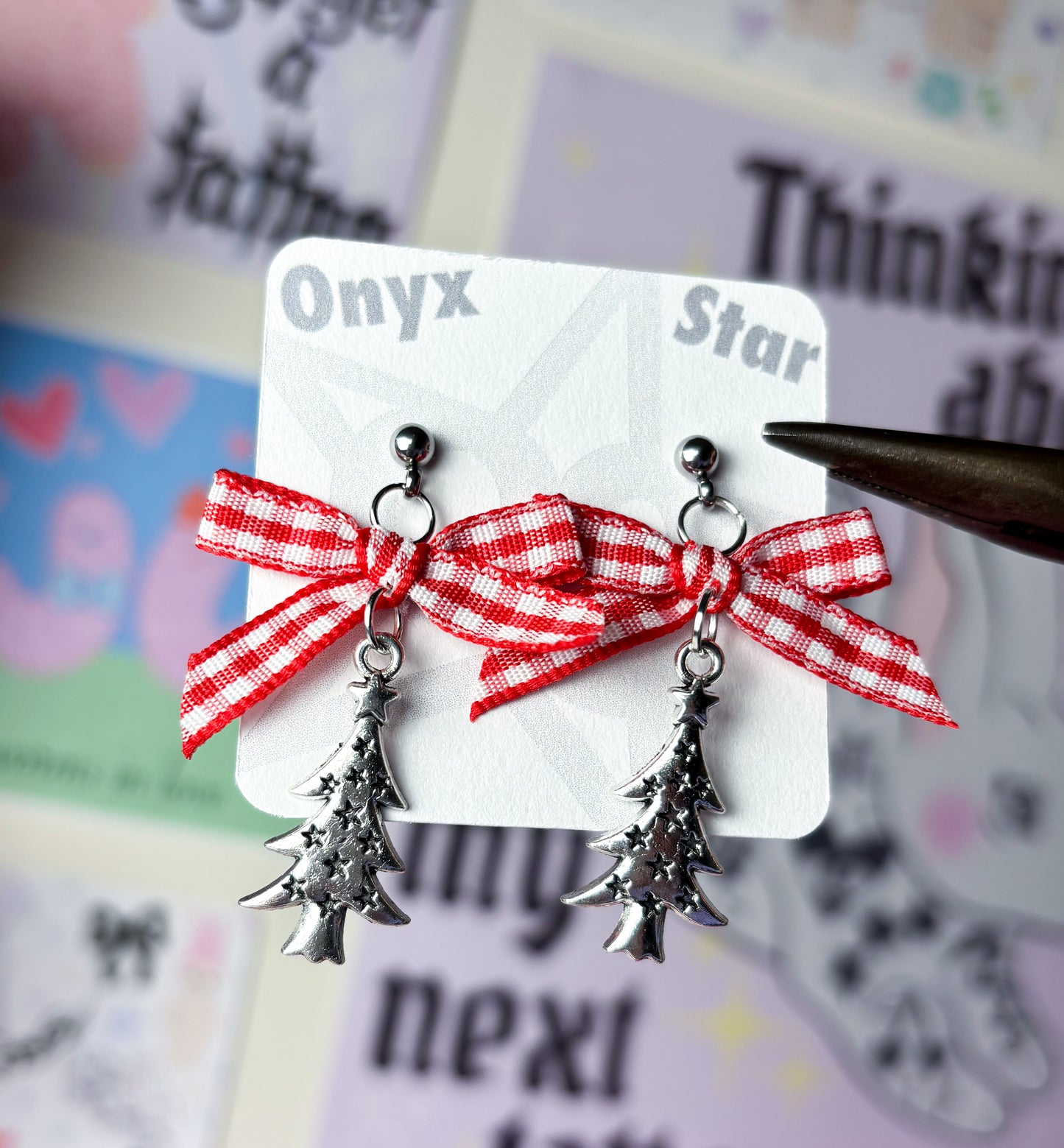 Gingham Christmas Tree Earrings
