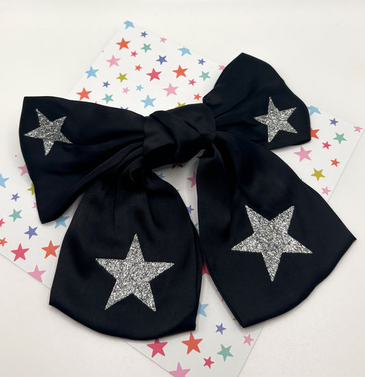 Black Bow with Silver Stars