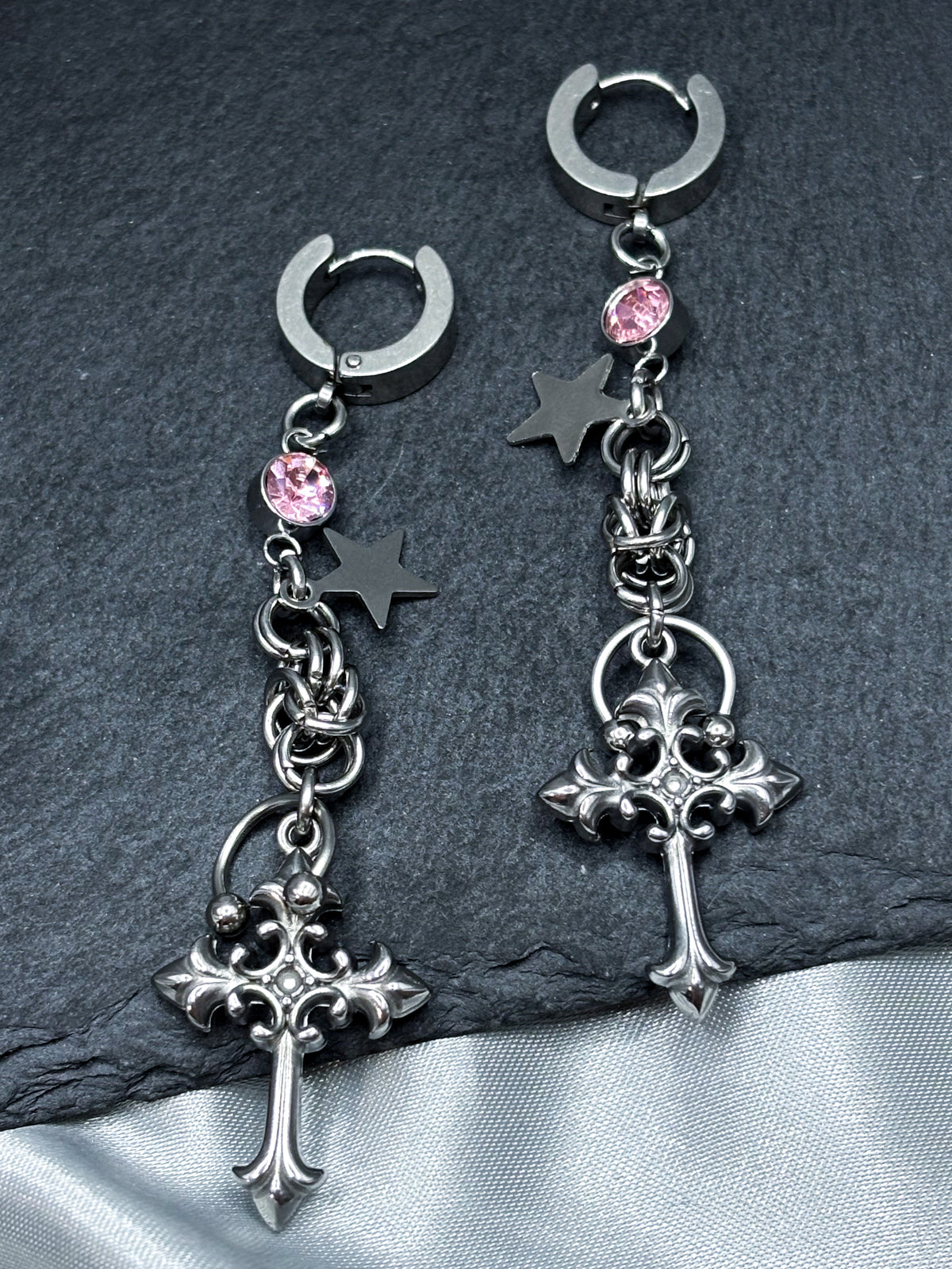 PINK CROSS EARRINGS
