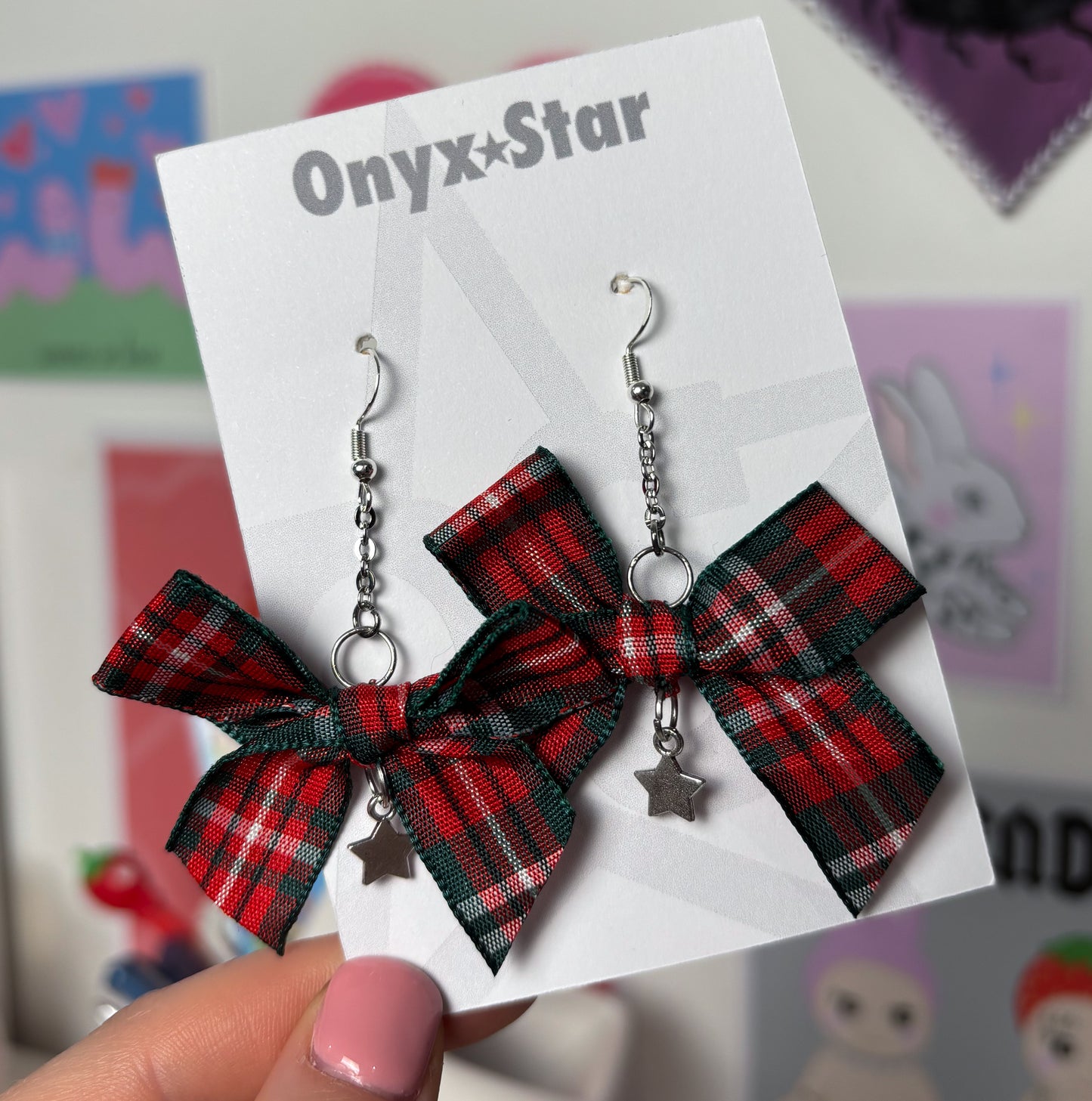 Red Checkered Bow Earrings