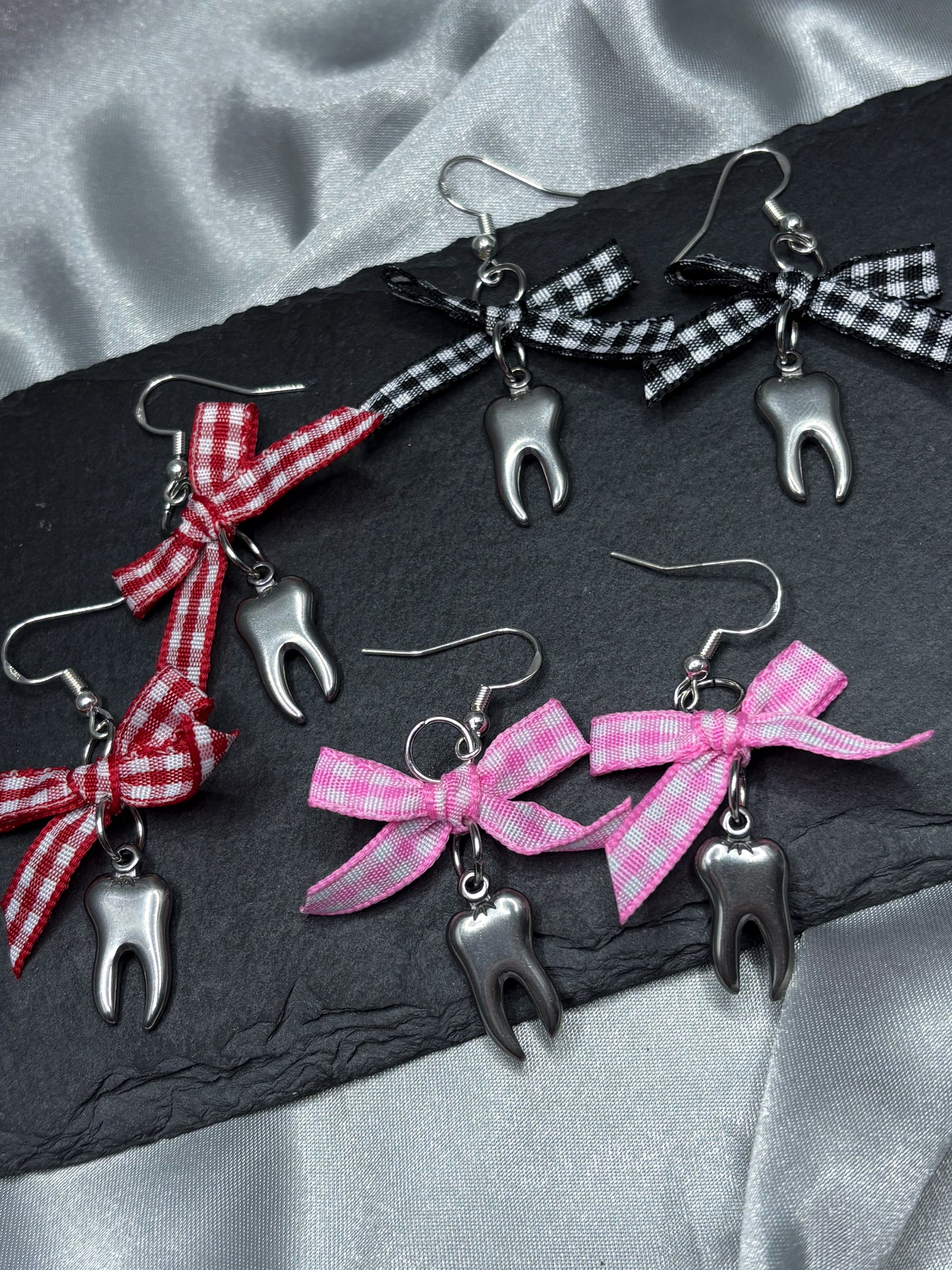 GINGHAM TEETH EARRINGS