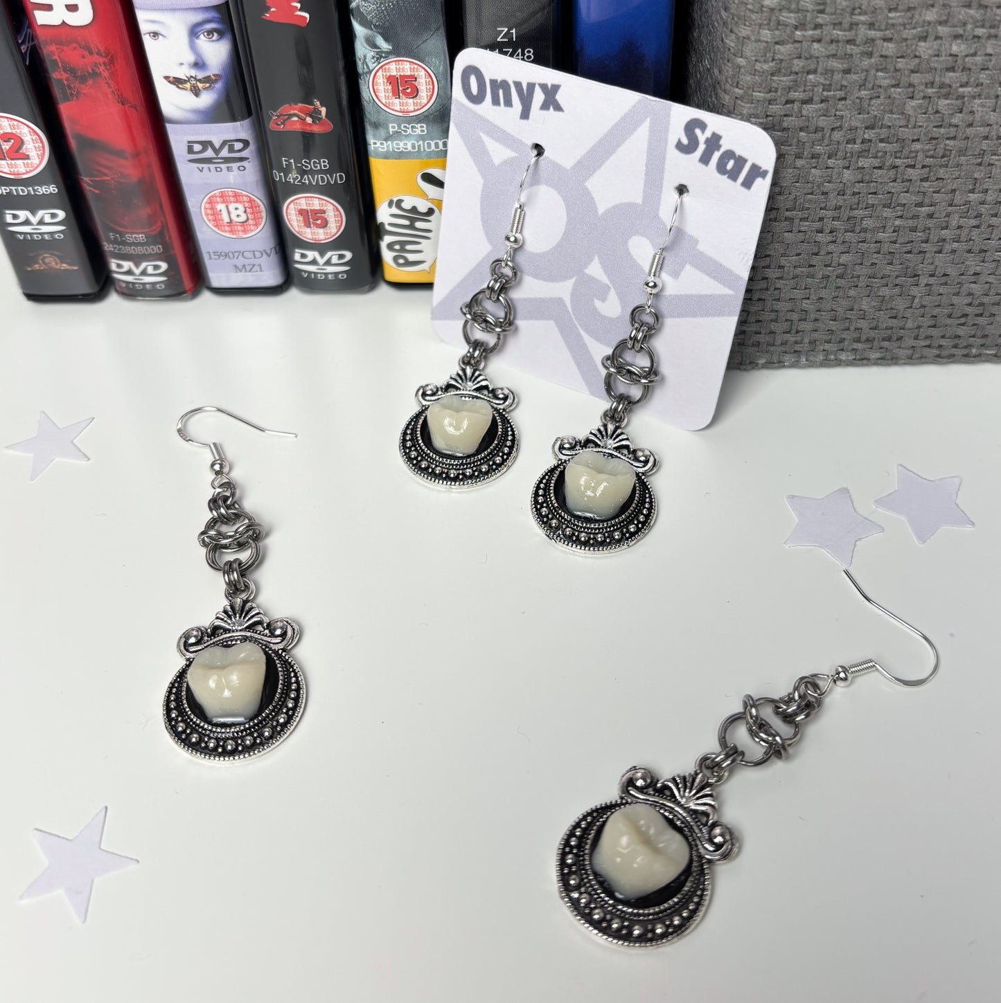 Tooth Pendant Chainmail Earrings