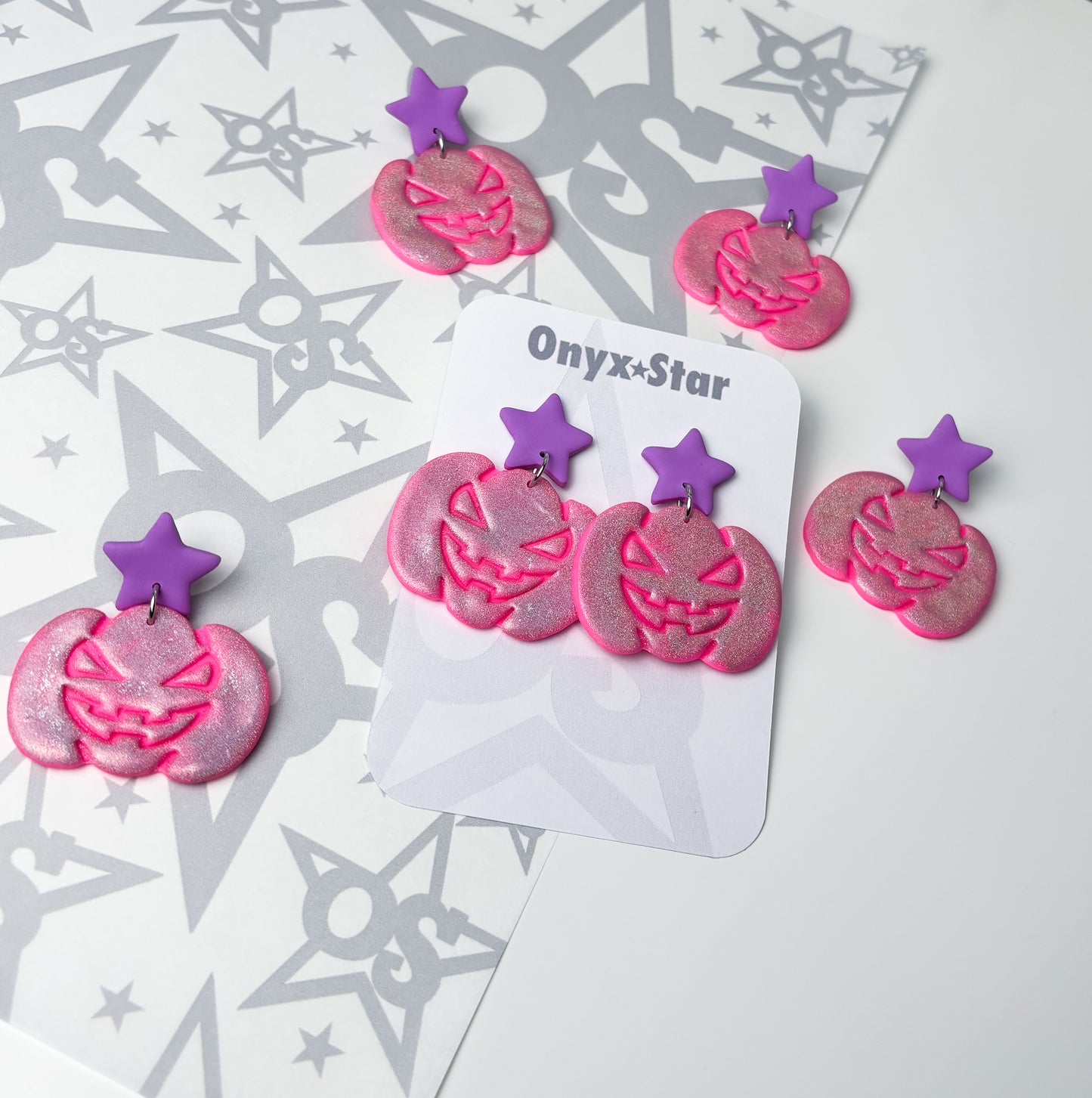 Pink Holographic Pumpkin Earrings