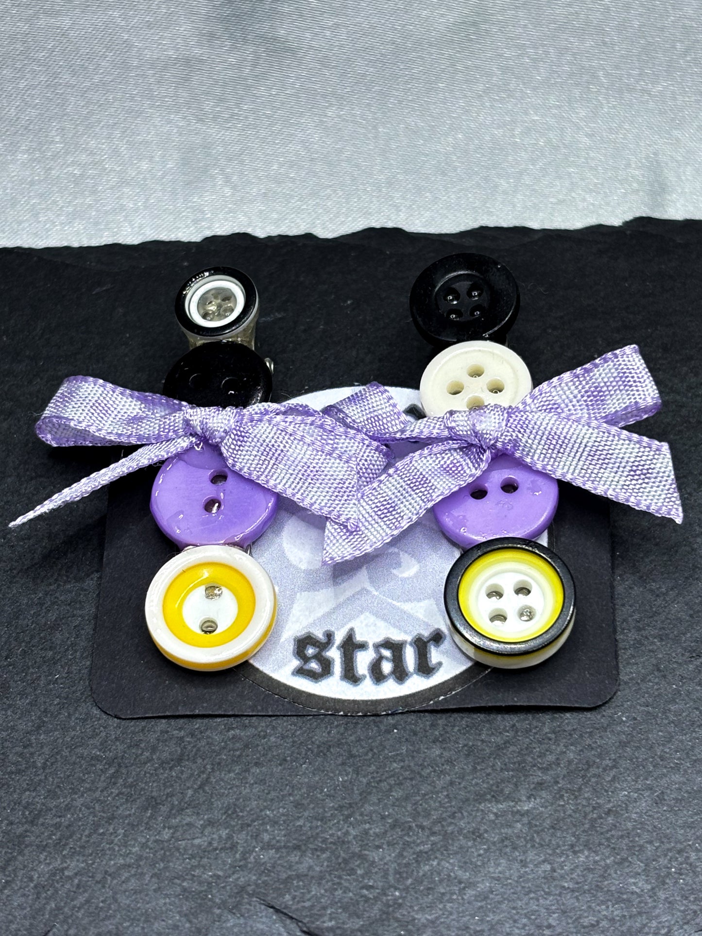 PURPLE & BLACK BUTTON HAIRCLIPS