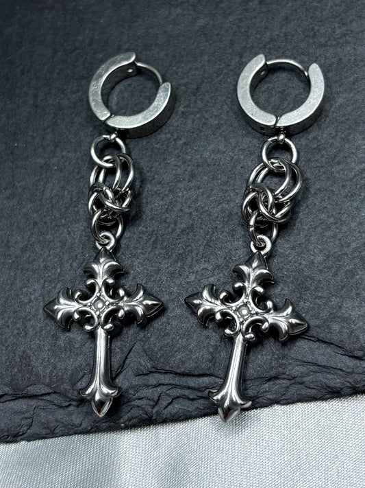 CHAINED CROSS EARRINGS