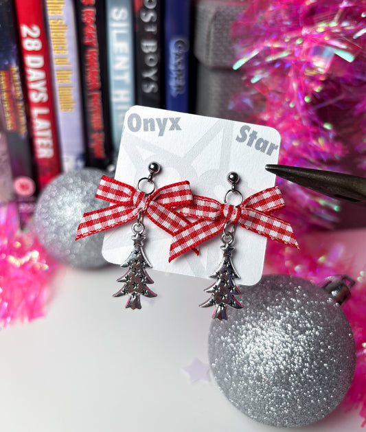 Gingham Christmas Tree Earrings