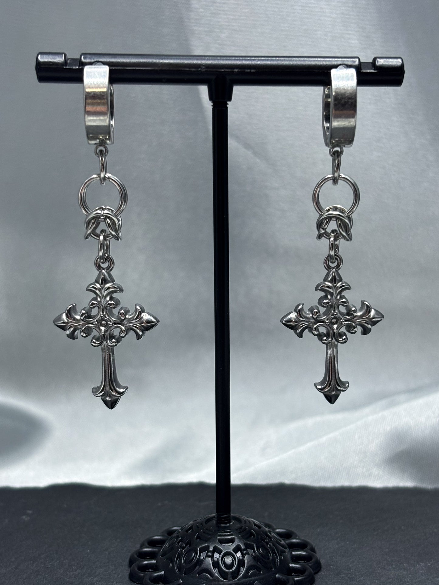 CHAINED CROSS EARRINGS