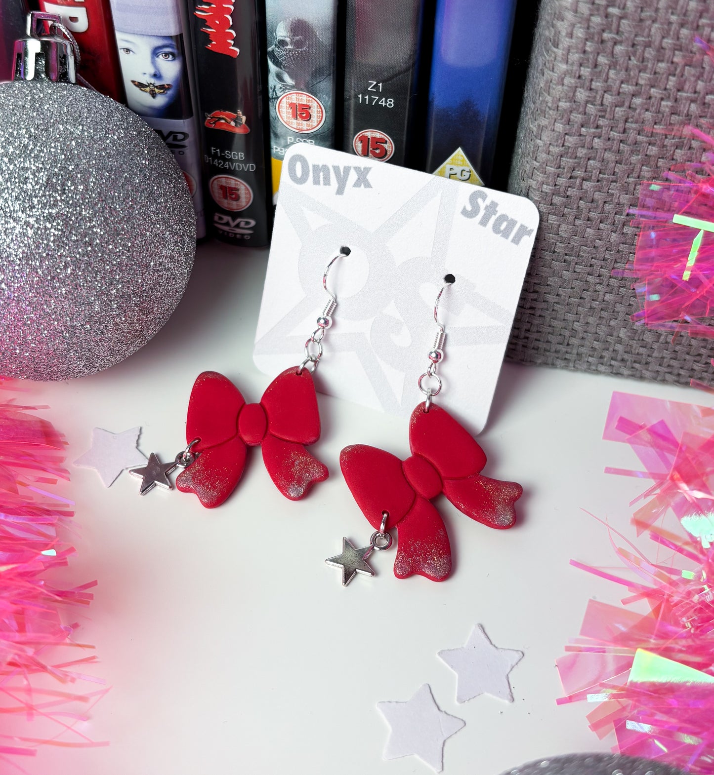 Red Glittery Bow Earrings