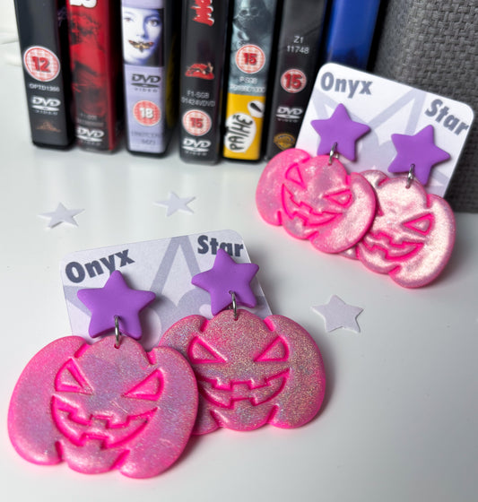 Pink Holographic Pumpkin Earrings