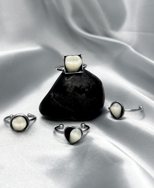 Tooth ring, Heart Tooth Ring, Square Tooth Ring, Oval Tooth Ring, Circle Tooth Ring, Stainless Steel Rings, Adjustable Ring